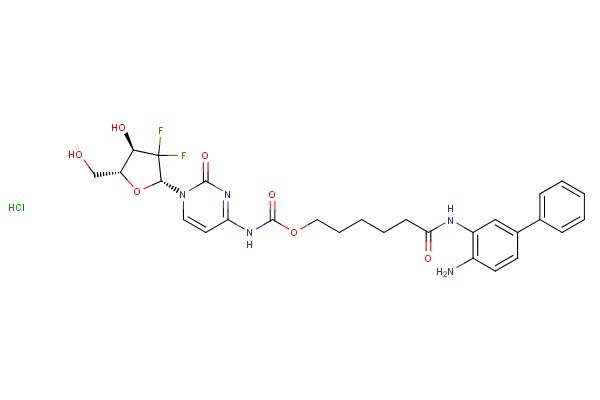 6-((4-amino-[1,1'-biphenyl]-3-yl)amino)-6-oxohexyl (1-((2R,4R,5R)-3,3-difluoro-4-hydroxy-5-(hydroxymethyl)tetrahydrofuran-2-yl)-2-oxo-1,2-dihydropyrimidin-4-yl)carbamate hydrochloride