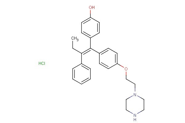 4-(2-phenyl-1-(4-(2-(piperazin-1-yl)ethoxy)phenyl)but-1-en-1-yl)phenol hydrochloride