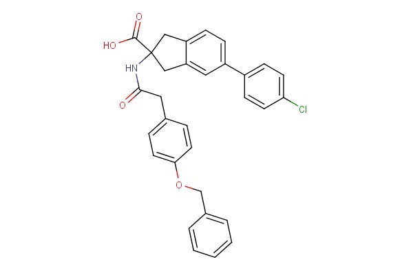 2-(2-(4-(benzyloxy)phenyl)acetamido)-5-(4-chlorophenyl)-2,3-dihydro-1H-indene-2-carboxylic acid