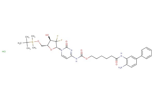 6-(4-aminobiphenyl-3-ylamino)-6-oxohexyl 1-((2R,4R,5R)-5-((tert-butyldimethylsilyloxy)methyl)-3,3-difluoro-4-hydroxytetrahydrofuran-2-yl)-2-oxo-1,2-dihydropyrimidin-4-ylcarbamate hydrochloride