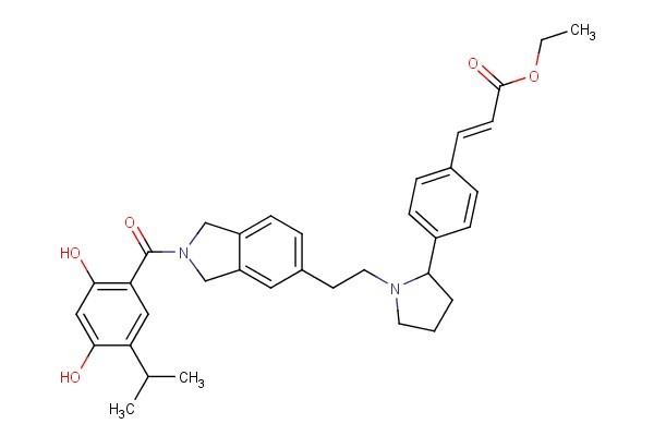 (E)-ethyl 3-(4-(1-(2-(2-(2,4-dihydroxy-5-isopropylbenzoyl)isoindolin-5-yl)ethyl)pyrrolidin-2-yl)phenyl)acrylate