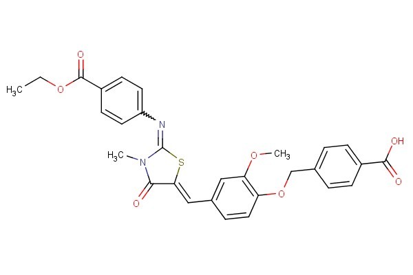 4-((4-((1Z)-(2-((4-(ethoxycarbonyl)phenyl)imino)-3-methyl-4-oxothiazolidin-5-ylidene)methyl)-2-methoxyphenoxy)methyl)benzoic acid
